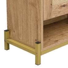Elegant Wooden Shoe Cabinet With Rattan Doors: 4 Doors, Metal Frame And Top Shelf For Stylish And Organized Storage. - Wood Color - View 11