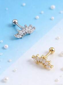 1 Pc Diamond CZ Stone Crown Ear Bone Earrings Piercing Jewelry PIsuitable For Daily Wear - Six Horse Eyes - View 2