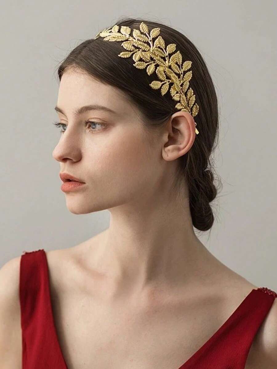 Gold Laurel Leaf Crown, Greek Roman Laurel Leaf Crown Headpiece, Women's Leaf Headband Hair Comb, Bridal Wedding Hair Accessories, Metal - Gold - View 1