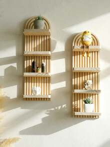 1/2 khung ảnh treo tường bằng gỗ hình vòm cầu vồng phong cách Bohemian, kệ đựng đồ bằng gỗ hình vòm cầu vồng, giá sách nghệ thuật thủ công, trang trí nhà cửa, có thể trưng bày cây cảnh, pha lê, sách, nến và thạch anh, dễ lắp đặt, kệ trưng bày treo tường đa chức năng, phù hợp cho mọi mùa, món quà hoàn hảo cho mùa tựu trường và các ngày lễ - Thích hợp cho sân vườn, phòng ngủ, phòng khách, lối vào. - Màu be - Xem 3