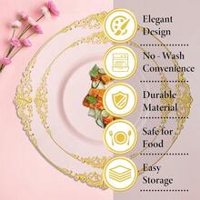 100PCS Pink And Gold Plastic Plates - 10.25Inch Pink Disposable Plates - Plastic Dinner Plate For Weddings Parties Christmas - 粉色 - 查看 7