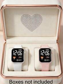 Bộ 2 chiếc đồng hồ điện tử kỹ thuật số thời trang và thanh lịch dành cho cặp đôi, quà tặng Ngày Valentine cho người yêu, thích hợp cho các bữa tiệc, dã ngoại và du lịch. - Nhiều màu - Xem 2