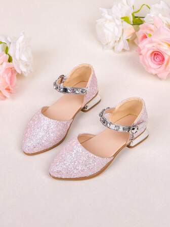 1 Pair Cute New Kids High Heels, Glitter Princess Shoes With Rhinestone Lace Decorations, And Dance Shoes Suitable For Attending Balls