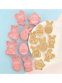 8pcs Easter Cookie Cutter Set, Cookie Stamp, Easter Egg Cookie Mold Set With Press Stamp, Kitchen Tools, Plastic Cookie Stamps For Cookies, Fondant, Cheese Baking - Multicolor - View 5