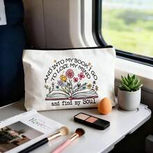 1pc Zipper Closure Fabric Makeup Bag, Casual Bookworm Cosmetic Pouch, Floral Pattern Travel Toiletry Organizer, Ideal For Women, Sisters, Friends - Outdoor, Camping, Party - Multicolor - View 3