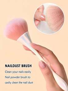 1支彩色手柄日式化妆刷 - 柔软刷毛，适用于指甲粉/腮红等