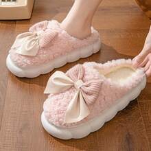 Women's Home Use Slippers - Filled With Padding, Thick And Warm, Cute With A Bow, Cotton Slippers With Thick Soles And Fluffy Texture - Maternity Indoor Home Use Thick-Soled Plush Slippers - 粉色 - 查看 11