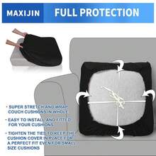 MAXIJIN Velvet Stretch Cushion Covers Couch Cushion Slipcovers Loveseat Sofa Sest Covers For Individual Cushions With Elastic Bottom (2 Piece Loveseat Seat Slipcovers, Black) - 黑色的 - 查看 5