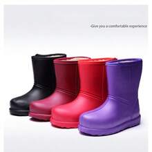 女士羊毛内衬防水雪地靴，防滑保暖雨鞋，成人韩版一体式EVA鞋，厨房洗衣工作鞋 - 紫色 - 查看 7