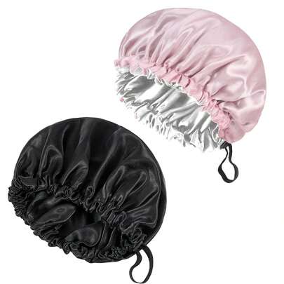 Awegeo 2pcs Women's Double-Layer Satin Sleep Cap, Smart Adjustable Buckle Design - Solid Color Loose Fit, Hair Protection, Luxurious Elastic Trim, Nighttime Moisture, Daytime Hairstyle Maintenance