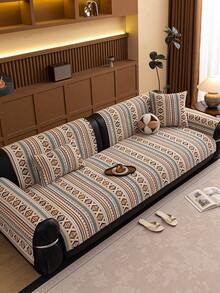 Capa de almofada listrada em chenille (1 peça), para sofás de 1, 2, 3 ou 4 lugares, protetor de assento, apoio de braço e encosto, antiderrapante, adequada para todas as estações. - Branco - Ver 11