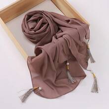 1pc Women's Pearl Pendant Tassel Chiffon Long Scarf Shawl Hijab Scarf