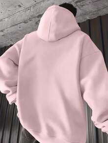 Preppy Lettering Men's Casual Street Hoodie, Drawstring Pocket, Slogan Print, Spring/Autumn, Long Sleeve TopLoose And Comfortable,Casual And Easy-Goin,Valentine's Day Hoodie For Couples,New Years Outfit Women - 粉色 - 查看 2