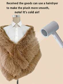 1 件手工纯色人造毛皮披肩，优雅适合日常、商务、婚礼、派对穿着、秋冬季 - 黑色 - 查看 11