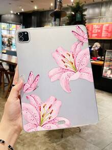 Valentine Pink Lily & Butterfly Watercolor IPad Case, Clear Transparent Soft TPU Protective Cover, Floral Aesthetic Tablet Shell, Compatible With IPad Case, Perfect For Mother's Day/Valentine's Day Gifts, Daily Study/Work Accessory, Quick Ship, Compatible With Ipad A16,Compatible With Ipad Air 11inch Case,Compatible With Ipad Case 11th Generation - Clear - View 3