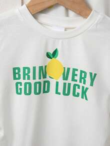 3pcs/Set Girls Casual Fruit & Letter Print Decorative Waist Short Sleeve T-Shirts, Spring/Summer - Multicolor - View 7