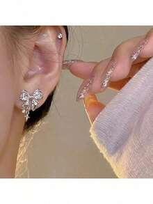 Rhinestone Bow Decor Stud Earrings - 多色 2 - 查看 2