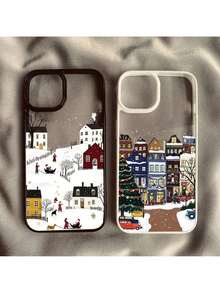Custodia per telefono invernale e natalizia con motivo neve, compatibile con 17, 16, 15, 14, 13, 12, 11 Pro Max, 16E, 17 Air, X, XR, XS, 7, 8 Plus, cover trasparente - d - Visualizzare 3