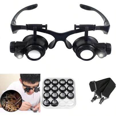 Magnifying Glasses With LED Light Jeweler Loupe Watch Repair Magnifier With 8 Interchangeable Lens-2.5X 4X 6X 8X 10x 15x 20x 25x For Close Work