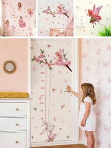 1/2 张/套 神奇仙子身高测量墙贴，0 至 150 厘米身高尺，粉色仙子栖息在树枝上，粉色花瓣和蝴蝶装饰，适合女孩婴儿房卧室门，可移除即撕即贴，梦幻粉色春日主题艺术 - 彩色 - 查看 1