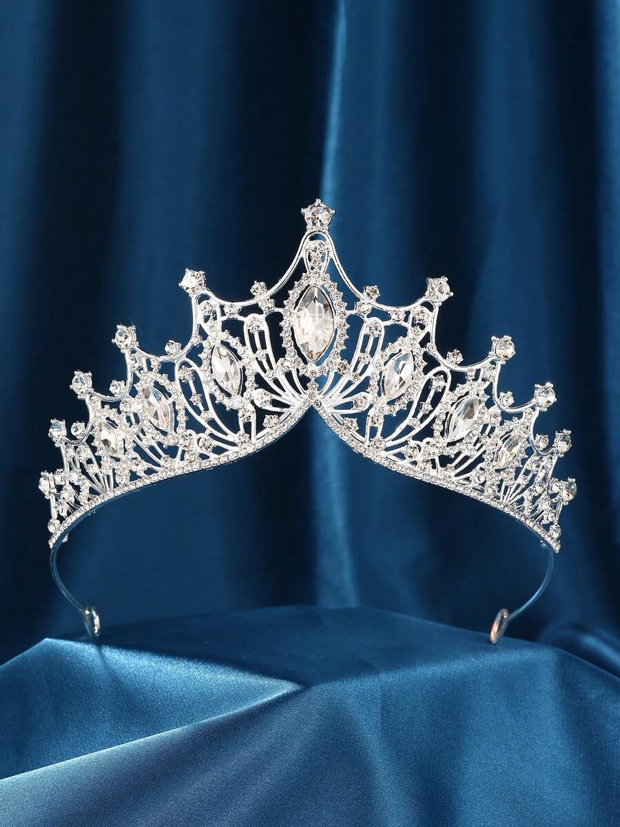 银色皇冠，新娘婚礼皇冠，复古公主女王皇冠头饰，适合舞会、派对、情人节及其他场合 - 銀色 - 查看 1