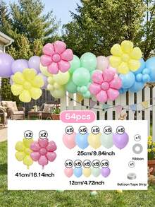 87件/套复活节派对装饰气球套装，150厘米（59英寸）高复活节站立4D兔子加厚铝箔气球，巨型哑光粉/蓝兔子造型气球，迷你马卡龙粉/黄花朵/花瓣气球，复活节气球拱门，气球花环装饰道具，适合春季、户外、花园派对装饰 - 彩色 - 查看 13