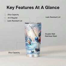 1 Pc 20oz Stainless Steel Tumbler, Featuring A Cute Cartoon Snowman Wearing A Hat & Scarf While Ice Fishing On A Frozen Lake, This Durable Drinkware Is Ideal For Cold Weather Admirers, Outdoor Activity Lovers, And Makes A Thoughtful Present For Birthdays, Winter Anniversaries, Or Special Holiday Gatherings - 20 Oz Travel Tumbler - View 4
