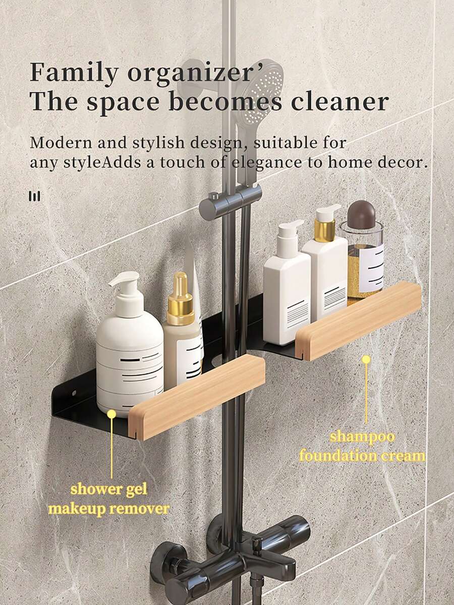 1pc Bathroom Shower Caddy, Wall Mounted Shower Storage Rack, Organizer For Shampoo, Conditioner, Soap, Bathroom Accessories - Multicolor - View 1