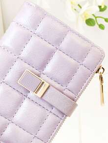 2026 New Kids Wallet, Checkered Snap Closure Multi-Functional Coin Purse Card Holder Zipper Pouch - Mauve Purple - View 1