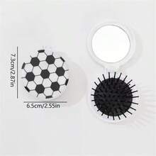 1pc Mini Cute Football Design Foldable Hair Brush With Mirror - Checkered Black & White Pattern, Nylon Bristles, Compact Travel-Friendly, Suitable For Graduation Ceremonies, Sports Events And Daily Use, Hair Accessory, Event Hair Accessory, Fun Design, Comb, Women's Hair Brush, Women's Comb, Women's Hair Accessory, Mini Hair Brush, Curly Hair Brush, Girl/Lady Hair Accessory, Detangling Hair Brush, Brush Set, Hair Brush, Comb - Multicolor - View 6