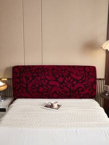 1pc Leaf Pattern Plush Headboard Cover, Stretchy, Soft & Breathable, Suitable For Various Occasions