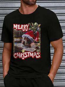 Merry Christmas T-Shirt Men's Pure Cotton T-Shirt 200g,Humorous And Funny T-Shirt, Street Fashion, Men's T-Shirt, New Year Gift - Black - View 1