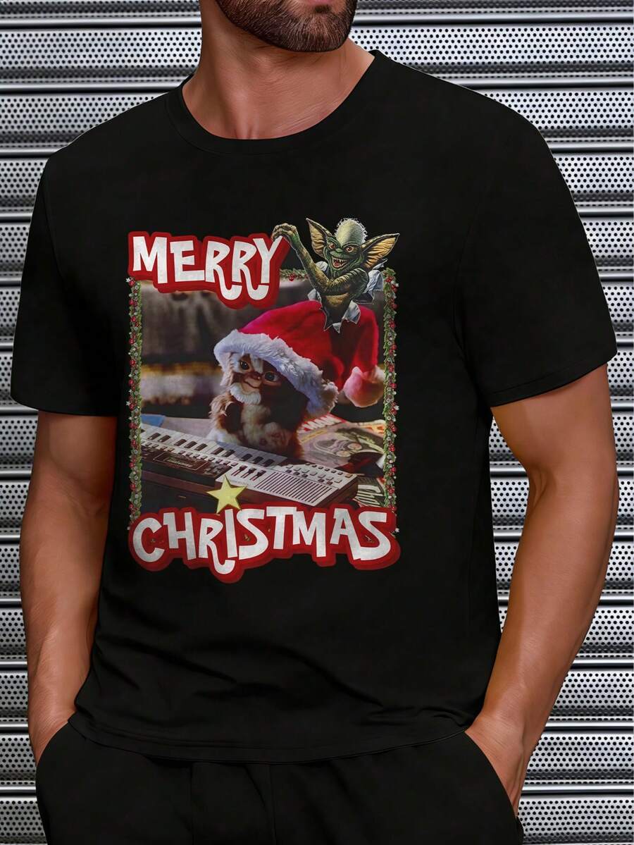 Merry Christmas T-Shirt Men's Pure Cotton T-Shirt 200g,Humorous And Funny T-Shirt, Street Fashion, Men's T-Shirt, New Year Gift - Black - View 1