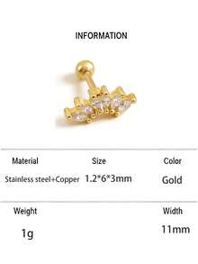 1 Pc Diamond CZ Stone Crown Ear Bone Earrings Piercing Jewelry PIsuitable For Daily Wear - Six Horse Eyes - View 14