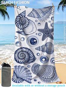 1 Ocean Series Beach Towel With Various Shells, Conches, And Coral Prints – Extra-Large Size, Super Soft And Quick-Drying, Waterproof And Sand-Resistant. A Perfect Holiday Essential For Poolside Lounging, Beach Vacations, Yoga Practice, And Outdoor Adventures.