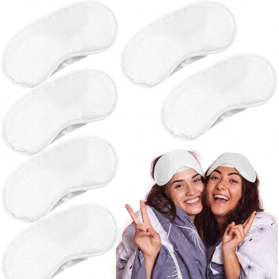 6 Pack Blindfold Eye Cover Sleep Party Games Travel Sleep Build Party Supply With Adjustable Strap Women Men, White - Màu trắng + 1 chiếc (Gói 6 chiếc) - Xem 1