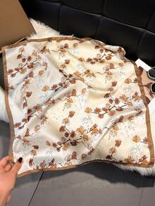 1 chiếc khăn vuông in hoa trang nhã, kích thước 27,6 inch, kiểu khăn bandana đa năng dành cho nữ, phù hợp cho phong cách thường ngày, đường phố, chống nắng ngoài trời, hoặc làm khăn trùm đầu trang trí. - màu nâu - Xem 2