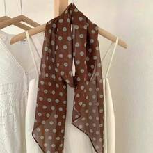 Brown Polka Dot Scarf Printed Versatile Scarf Hairband Hair Tie Long Scarf - Màu đen với những gợn sóng nước - Xem 4