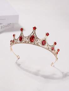 1件时尚优雅合金皇冠发饰，适合女士婚礼派对（建议使用U型夹以增加支撑力），皇冠、头饰、头饰、发圈，情人节配饰礼物，准新娘 - 紅 色 - 查看 3