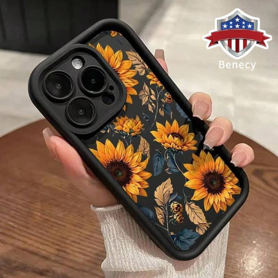 TPU Phone Case For IPhone 15 16 14 Pro Max 13 12 11 XR XS Plus E  Vintage Sunflower Pattern Full Body Protection Shockproof Soft Silicone Cover Cellphone Protective Casing,Suitable For IPhone17 Air - 酒紅色 - 查看 1