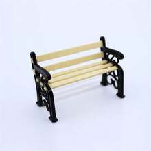 1pc Mini Park Bench Decor, Small Fabric Doll Garden Accessory, Realistic Bench Ornament, Garden Decoration, Suitable For Gardening, Yard Decor, Scenery Model - Beige - View 8