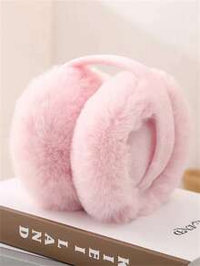 1pc White Foldable Fluffy Earmuffs, Cute Ear Warmers For Women, Adjustable Headband With Plush Lining, Unisex Winter Earmuffs - Black - View 9