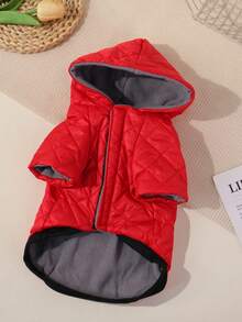 1件宠物狗可爱时尚秋冬套装，紫色格子设计，带大口袋连帽外套，适合泰迪犬、贵宾犬、小型犬等。 - 紅色 - 查看 12