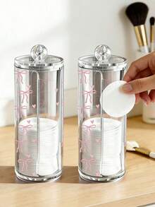 Transparent Pad Box With Pink Bow And Heart Pattern, Makeup Remover Pad Dispenser, Hairband Storage Box Covered Makeup Remover Pad Storage Box, Transparent Cosmetic Organizer, Bathroom Makeup Swab & Pad Holder,Gifts For Women,Valentine's Day Gifts,Gift Ideas For Women - Multicolor - View 2