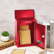 Caja de donaciones metálica con llave Buzón con cerradura Caja de sugerencias Urna segura montada en pared con ranura - Rojo - Ver 4