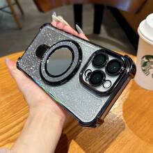 Luxury Bling Electroplated Phone Case Compatible With IPhone17 Promax 16 Pro 16e 15 14 13 12 Compatible With Samsung Galaxy S25Ultra S24Ultra S23Ultra S22Ultra - Women's Fashion Sparkle Cover With Mirror & Foldable Stand, Full Body Shockproof Anti-Fall Cover - Black - View 4