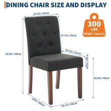 Juego de 2 sillas de comedor de tela tapizada, con patas de madera y asientos acolchados, muebles de cocina para sala de estar - Negro - Ver 3