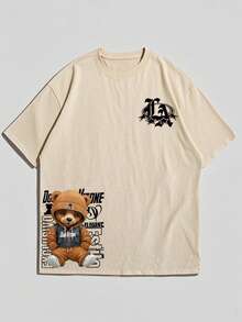 Men's Cool Teddy Bear LA Letter Graphic T-Shirt Summer Casual Hip Hop Streetwear Short Sleeve Tee Top West Coast Urban Style Animal Art Cotton Feel - Apricot - View 4