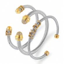 سوار فاخر قابل للتكديس، سوار من سلك فولاذي مقاوم للصدأ مرصع بالزركونيا الكاملة، سلسلة سوار كريستالية، هدية مجوهرات لحفلات النساء - سوار من الحبل السلكي - مشاهدة 2