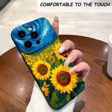 1PC Phone Case ,  Sunflower Field Sky Blue Art , Stylish Phone Case, Phone Decoration, All-around Lens Protection, Creative Small Gift, Funny Gift for Boys and Girls - ブラック - チェックする 1